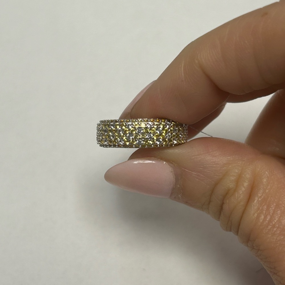 Suzy Levian Sterling Silver Yellow Sapphire White Sapphire Pave Band Ring NWT